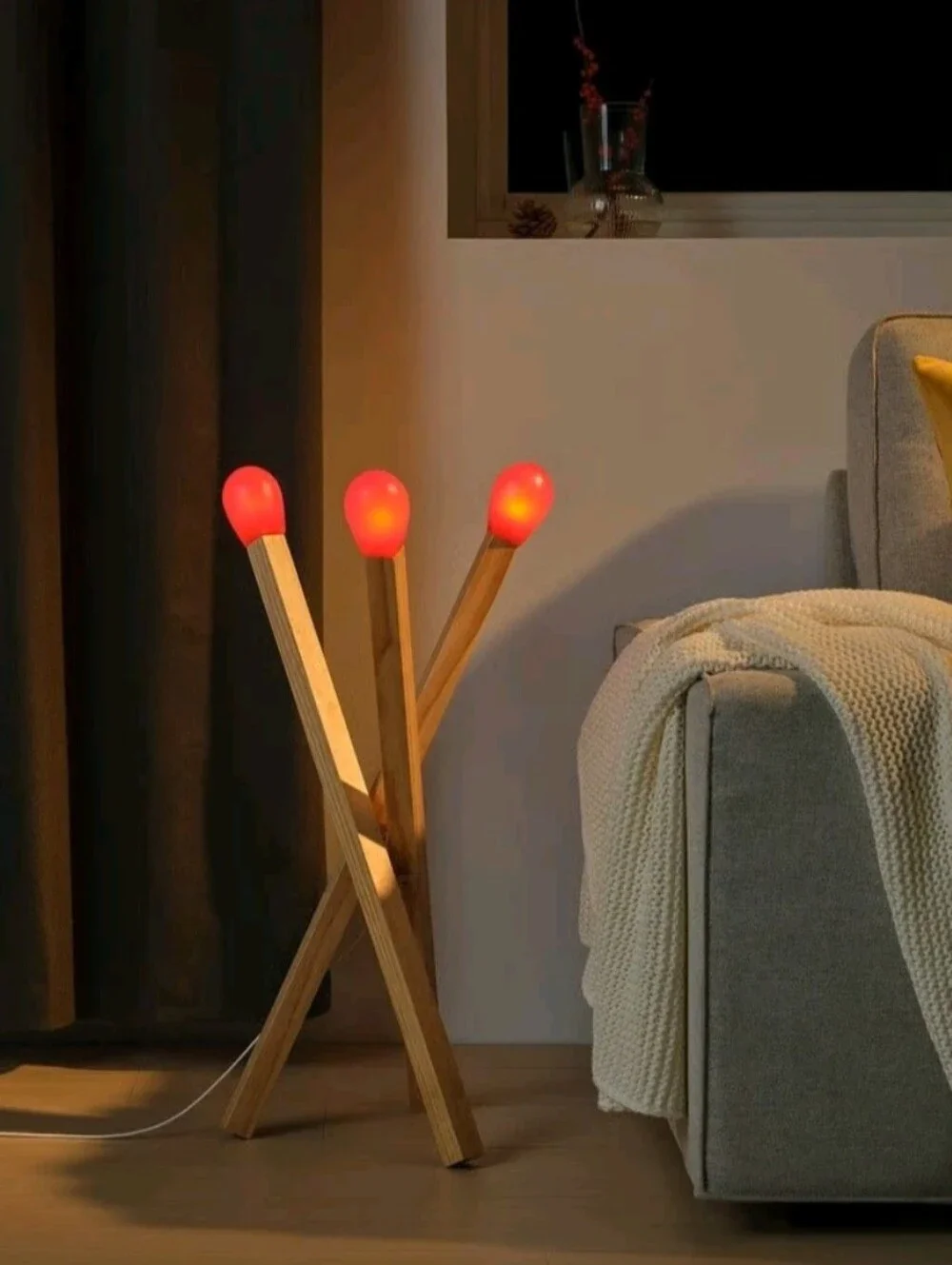 new IKEA STRALA floor light, matchstick-shaped wood